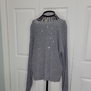 Alfani Gray Metallic Sweater with Scattered Sequins Size Large